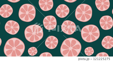 Grapefruit seamless pattern. Bright colorful pink and green endless background with citrus fruit. Juicy fruits template Grapefruit seamless pattern. Bright colorful pink and green endless background with citrus fruit. Juicy fruits template 121225275