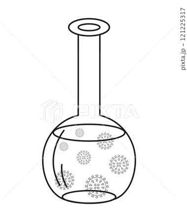 Lab test tube with virus bacteria cells icon thin line isolated illustration outline black design Medicine equipment  121225317