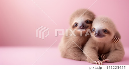 仲良しのナマケモノ AI生成素材 仲良しのナマケモノ AI生成素材 121225425