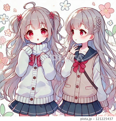 学生服を着た双子の可愛い女の子 学生服を着た双子の可愛い女の子 121225437