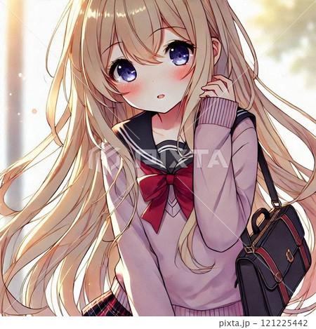 金髪ロングヘアの可愛い女子高生 金髪ロングヘアの可愛い女子高生 121225442