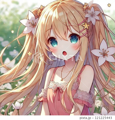 お花畑にいる可愛い女の子 お花畑にいる可愛い女の子 121225443