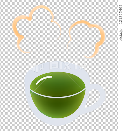 Cute vector illustration of steaming matcha tea 121225463