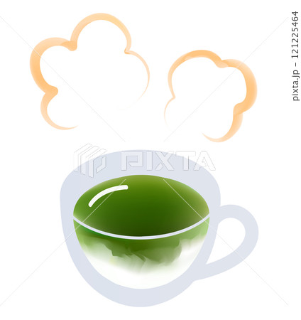 湯気が立ち上る抹茶ラテのかわいいベクターイラスト 湯気が立ち上る抹茶ラテのかわいいベクターイラスト 121225464