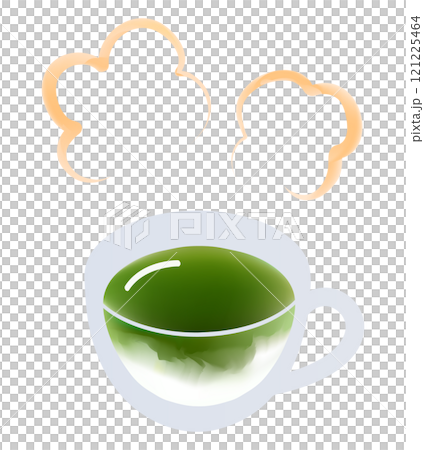 Cute vector illustration of a steaming matcha latte 121225464
