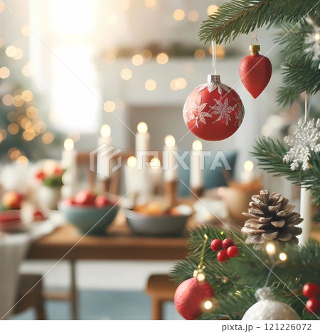 decorated christmas tree in the room 121226072