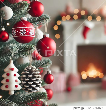 decorated Christmas tree in living room 121226073