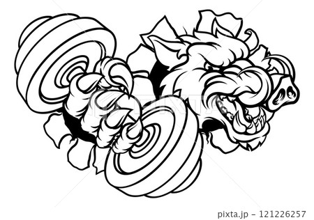 Boar Wild Razorback Warthog Weight Lifting Mascot Boar Wild Razorback Warthog Weight Lifting Mascot 121226257