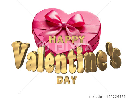 3DCG文字「Happy Valentine's Day/ハッピーバレンタインデー」ゴールド,金 121226521