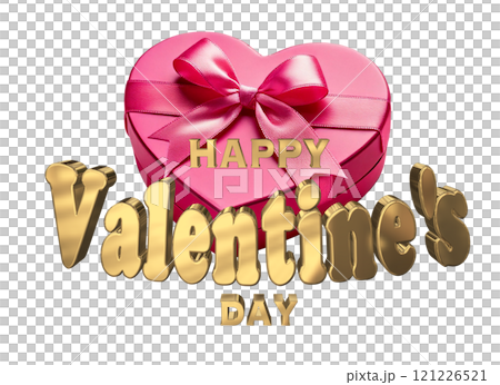 3DCG文字「Happy Valentine's Day/ハッピーバレンタインデー」ゴールド,金 121226521