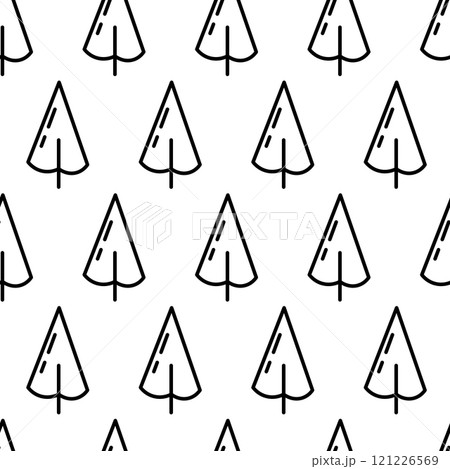 Black and white seamless pattern with tree icon. Vector trees symbol sign. Plants, landscape design for print, card, postcard, fabric, textile. Business idea concept 121226569