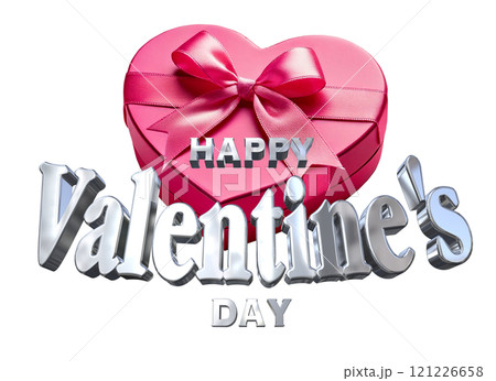 3DCG文字「Happy Valentine's Day/ハッピーバレンタインデー」シルバー,銀 121226658