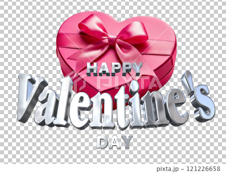3DCG文字「Happy Valentine's Day/ハッピーバレンタインデー」シルバー,銀 121226658