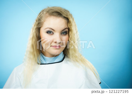 Woman wearing hairdressing collar Woman wearing hairdressing collar 121227195