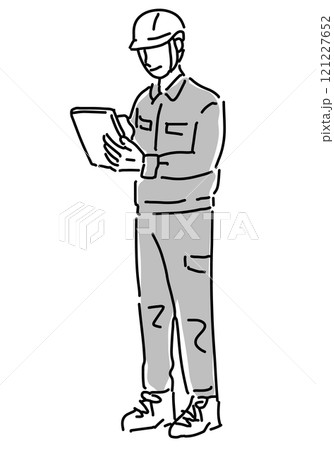 DXイメージ/タブレットを操作する作業服の男性 121227652