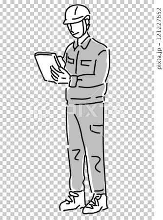 DXイメージ/タブレットを操作する作業服の男性 121227652