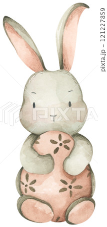 Rabbit. Happy Easter Bunny. Watercolor illustration. 121227859