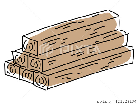 積み上げた木材の手描き線画 121228134