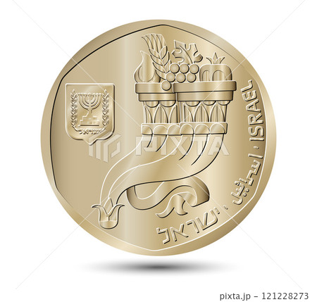 Coin, Israel, 5 sheqalim. Obverse of Israel five sheqalim coin. Vector illustration. 121228273