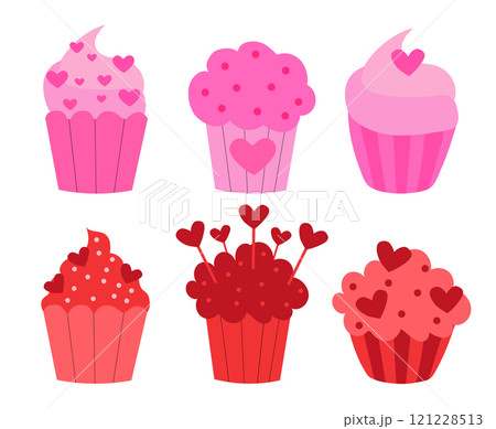 Set of Valentine Day Cupcakes. Vector flat illustration. Set of Valentine Day Cupcakes. Vector flat illustration. 121228513