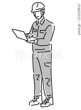 DXイメージ/ノートPCを操作する作業服の男性 121228613