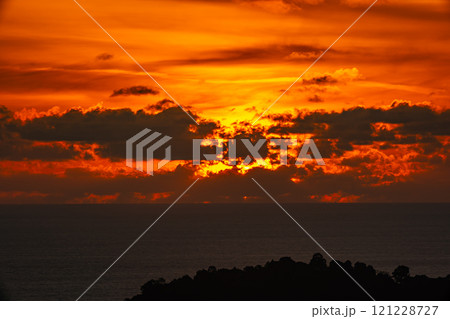 Beautiful clouds in sunset or sunrise over sea,Colorful scenery sunset sky, Amazing clouds wonderful light sky background 121228727