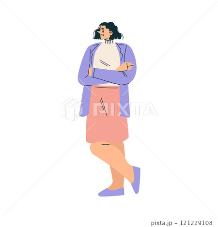 Young Smiling Woman Character Standing with Folded Arms Vector Illustration 121229108