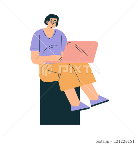 Man Sit with Laptop at Shooting Film Movie Production Scene Vector Illustration 121229151