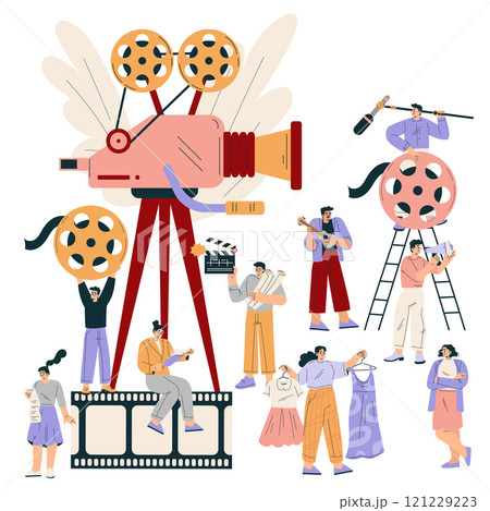 Shooting Film with People Character at Movie Production Scene Vector Illustration 121229223