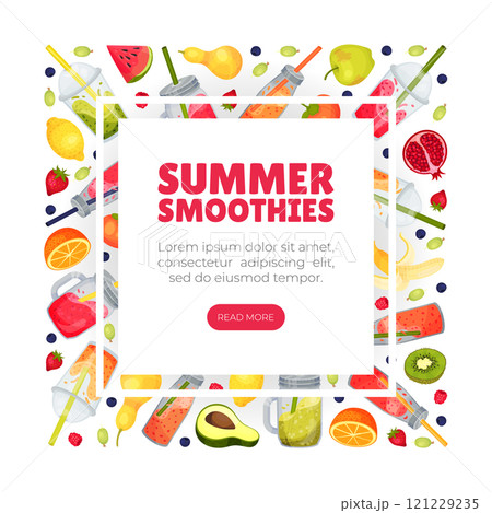 Fresh Smoothie Tasty Drink Banner Design with Bright Juicy Refreshment Vector Template 121229235