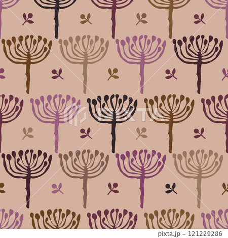 Vector seamless flat pattern with umbrella plants on a beige background Vector seamless flat pattern with umbrella plants on a beige background 121229286