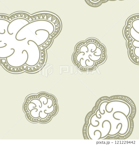 Fluffy Cloud Pattern with Swirling Contours in Soft Green and Olive Tones 121229442