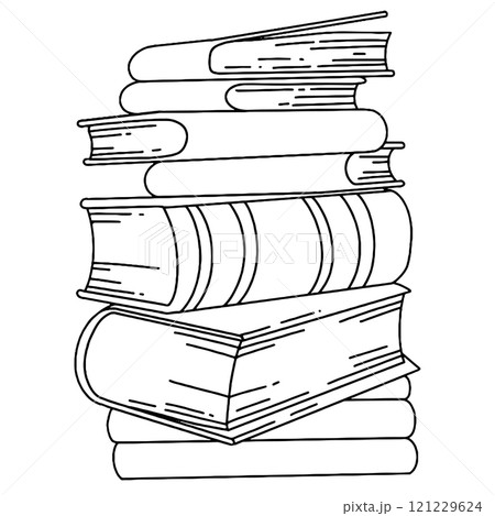 Coloring book. Vector drawing, stack of old books. vintage illustration	 121229624