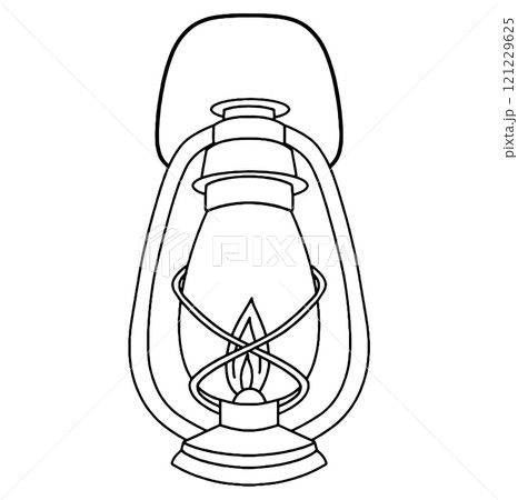 Coloring book. Vector drawing vintage oil lamp, lantern. Clipart on the theme of a cozy winter, new year, christmas	 121229625