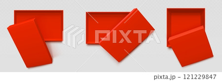 Three red rectangular and square boxes from top Three red rectangular and square boxes from top 121229847