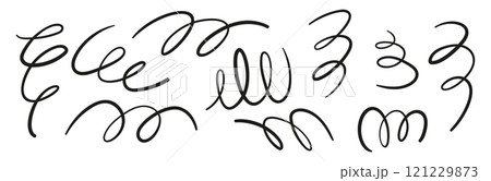 Swoosh, swash underline stroke set.Abstract wavy thin line. Squiggle elements. Vector isolated illustration 121229873