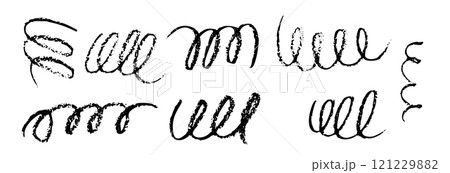 Curved spring brush line with swash and flourish tail. Swoosh calligraphic ornament. Flat vector illustration isolated on white background. 121229882