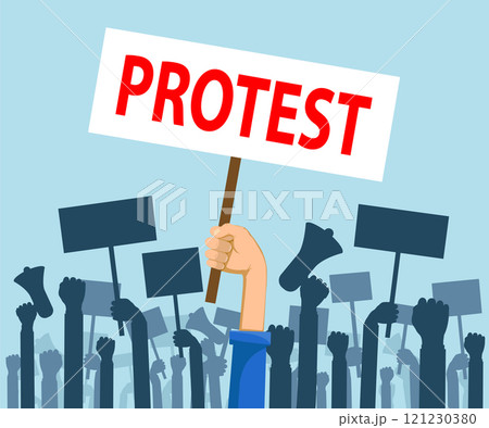Crowd of people with placard and banners 121230380