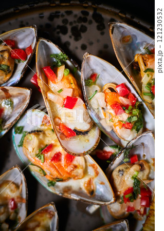 Baked Mussels with Cheese Baked Mussels with Cheese 121230532