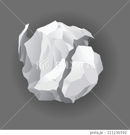 Crumpled paper balls icon. Mistake in document or realistic wrinkled page. Realistic garbage, bad idea symbol. Crushed paper after brainstorming. Vector illustration isolated on gray background 121230592