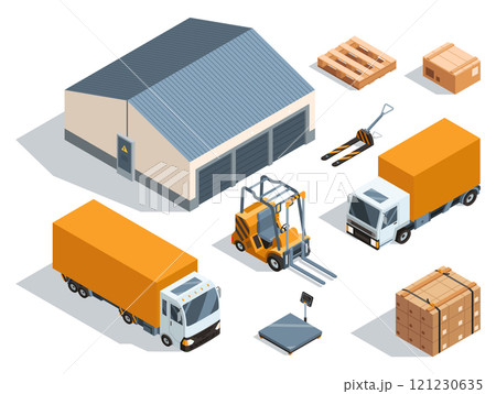 An Informative Overview of Warehouse and Logistics Equipment Illustrated in Creative Pixel Art Style An Informative Overview of Warehouse and Logistics Equipment Illustrated in Creative Pixel Art Style 121230635