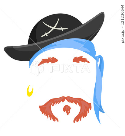 Pirate mask. Cartoon face decoration - hat, beard and mustache. Party accessories, head costume concept. Decoration item for your selfie photo, video chat filter or photo booth Pirate mask. Cartoon face decoration - hat, beard and mustache. Party accessories, head costume concept. Decoration item for your selfie photo, video chat filter or photo booth 121230644