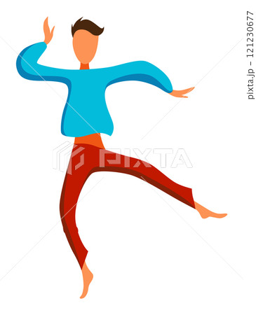 Contemporary and classical dancing. Dancer character design. Flat vector illustration. Modern dance style. Hip-hop, break, ballet 121230677