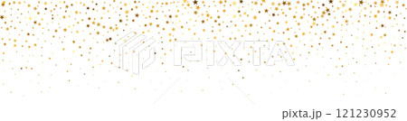 Golden star background with glittering confetti and falling stardust. magical yellow pattern for holidays. Flat vector illustration isolated 121230952