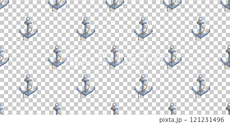 Watercolor seamless pattern with anchor, nautical print on white background for textiles or fabric, allover background 121231496