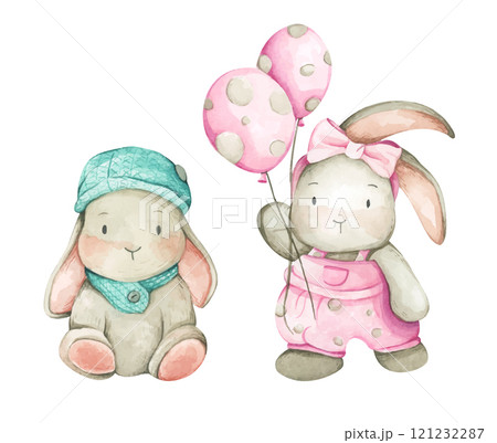 Set of rabbit. Happy Easter Bunny. Watercolor illustration. 121232287