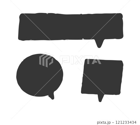 吹き出しフレームセット　シンプルなふきだしアイコン　ベクターイラスト素材　モノクロ　白黒　白背景 121233434
