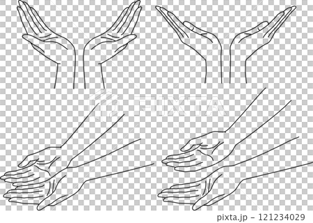 Both hands icon simple line drawing finger support protect Both hands icon simple line drawing finger support protect 121234029