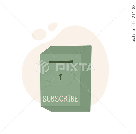 Cartoon mailbox with message, note, and letter in flat style. Creative illustration of envelope and post communication. Ideal for stationery, greeting card, postal themes. 121234188