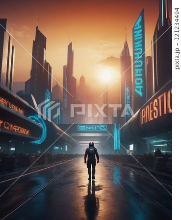 landscape modern city in neon 121234494